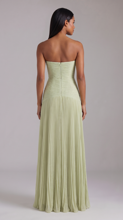 Women's Sage Green Satin V-Neck Wedding Guest Maxi Dress
