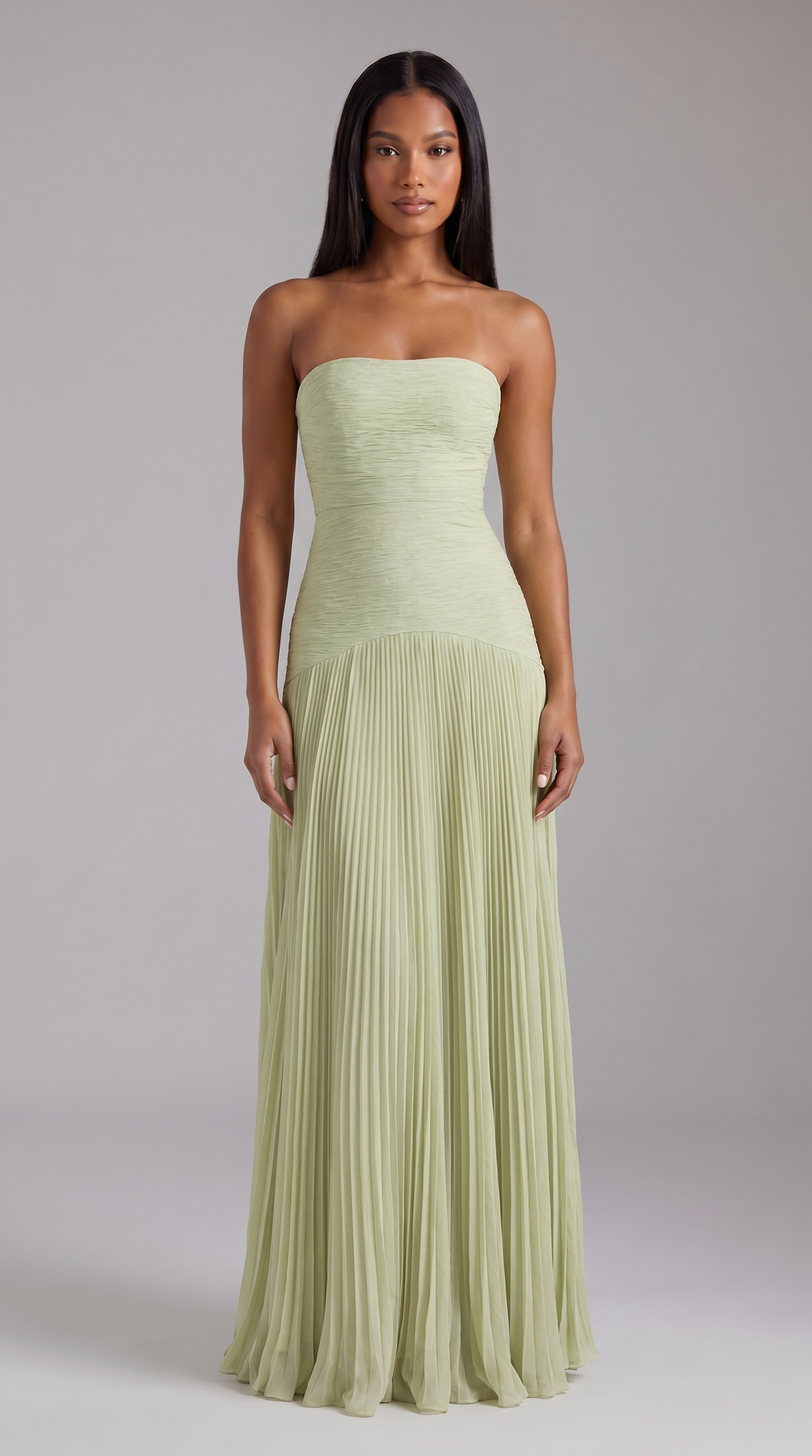 Women's Sage Green Satin V-Neck Wedding Guest Maxi Dress