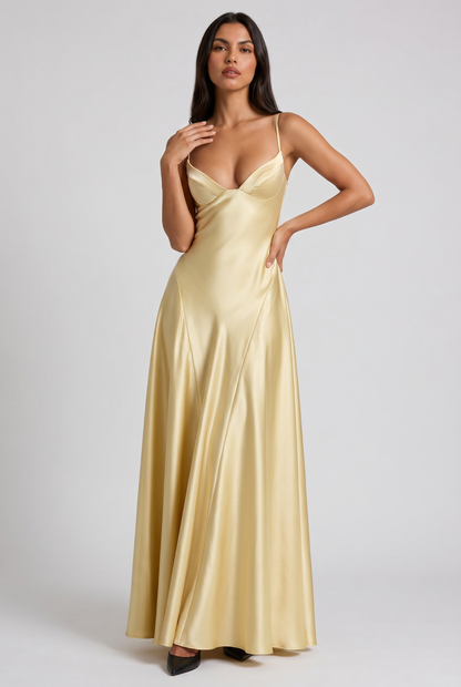 Women's Satin Halter Cocktail Maxi Dress for Summer Evenings