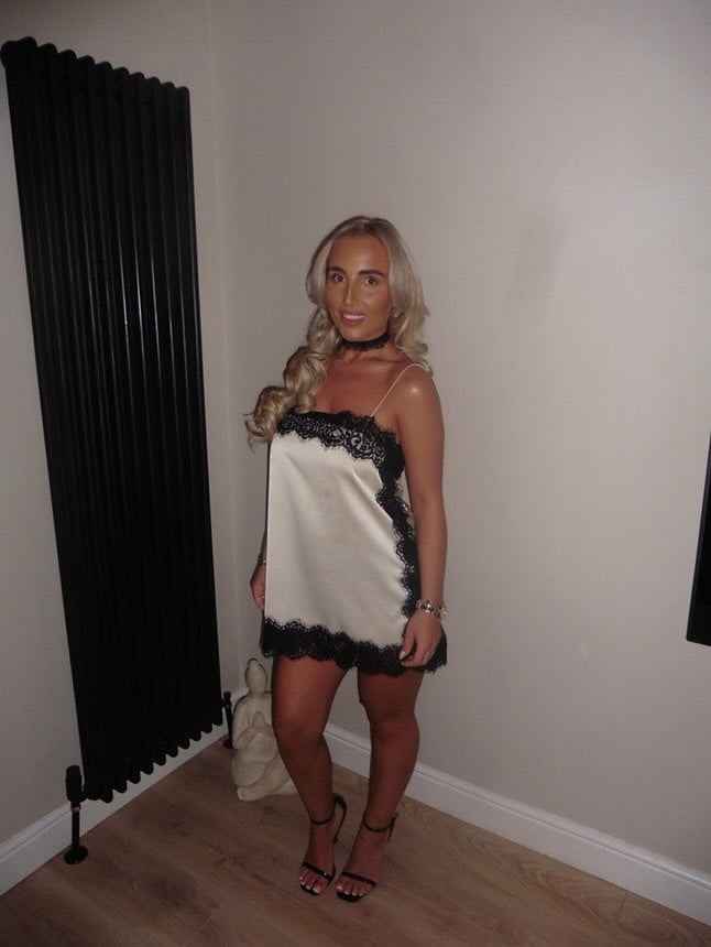 Women's Satin Lace White Mini Wedding Guest Dress