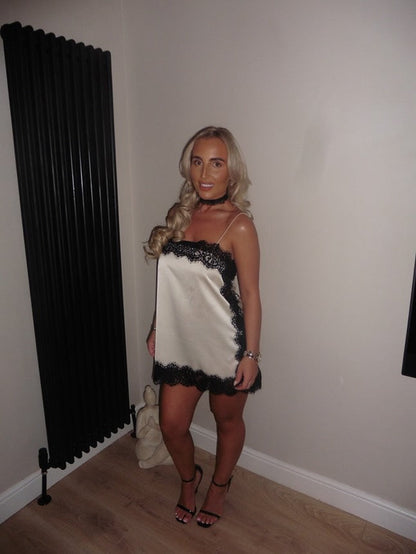Women's Satin Lace White Mini Wedding Guest Dress