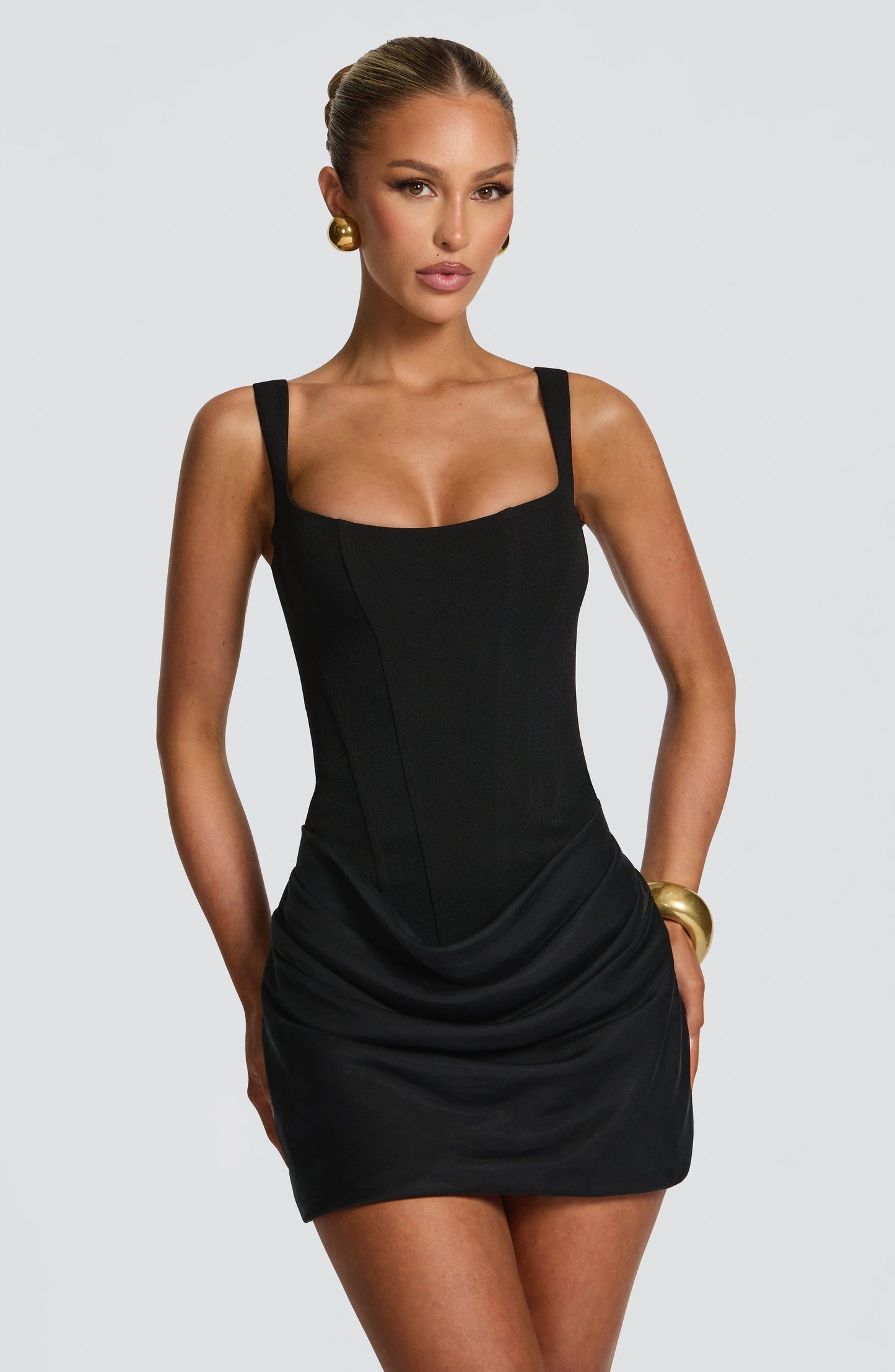 Women's Satin-Look Ruched Cocktail Mini Party Dress