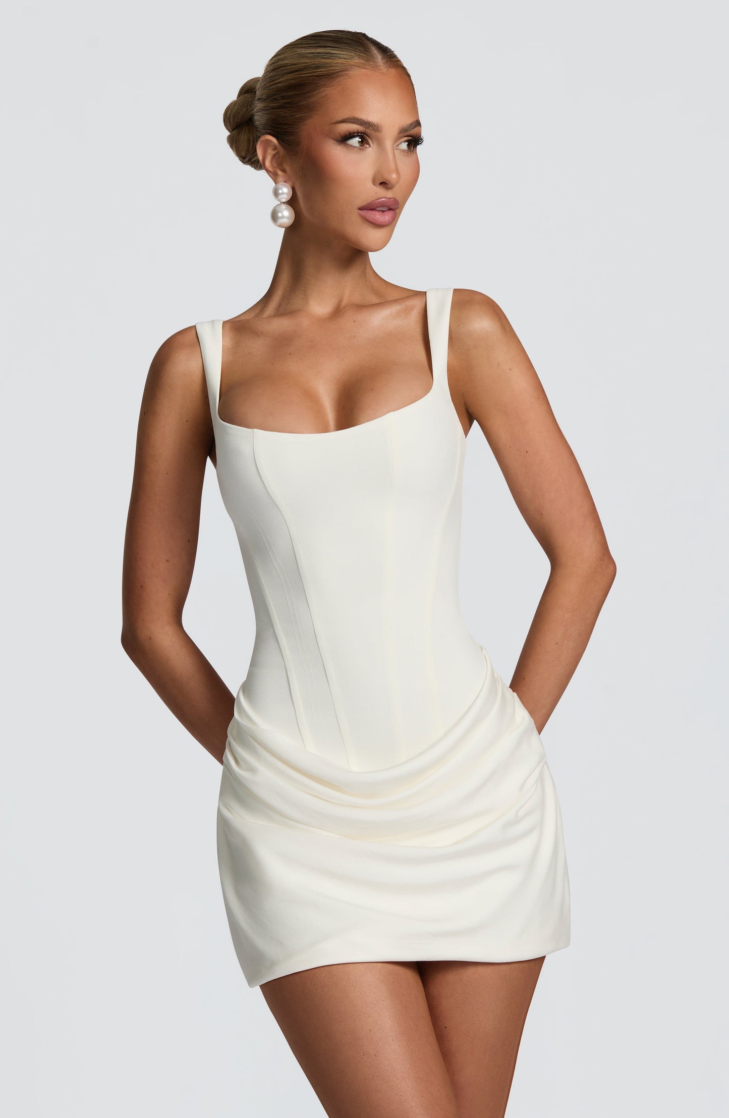 Women's Satin-Look Ruched Cocktail Mini Party Dress