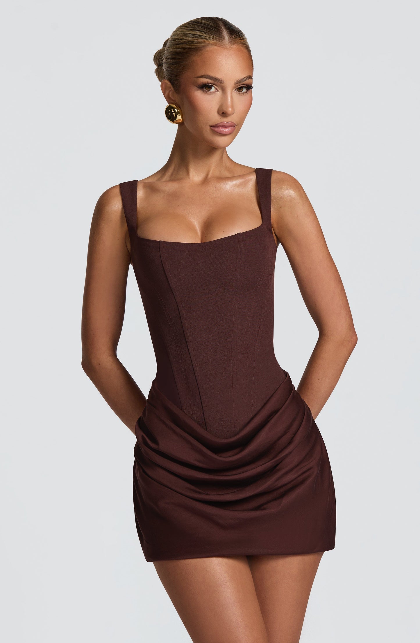 Women's Satin-Look Ruched Cocktail Mini Party Dress