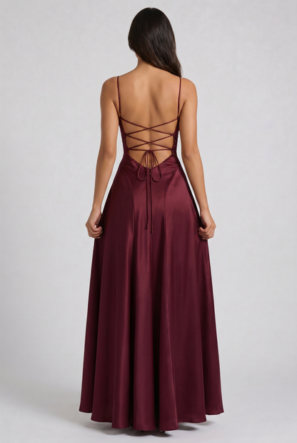 Women's Satin Ruched Evening Party Maxi Dress for Summer