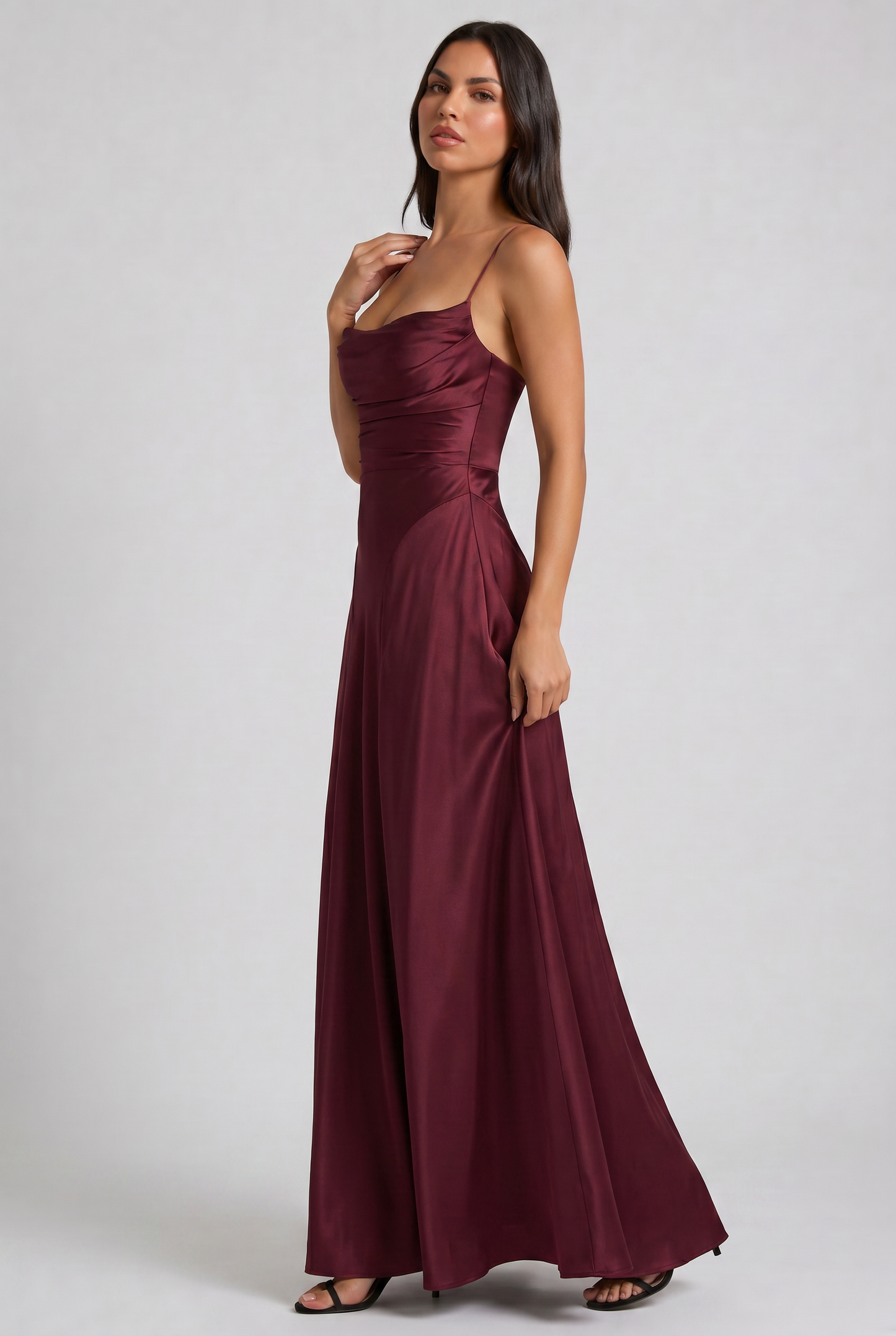 Women's Satin Ruched Evening Party Maxi Dress for Summer