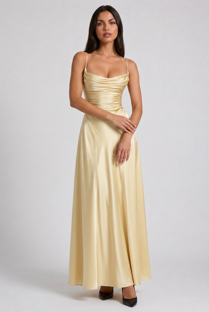 Women's Satin Ruched Evening Party Maxi Dress for Summer