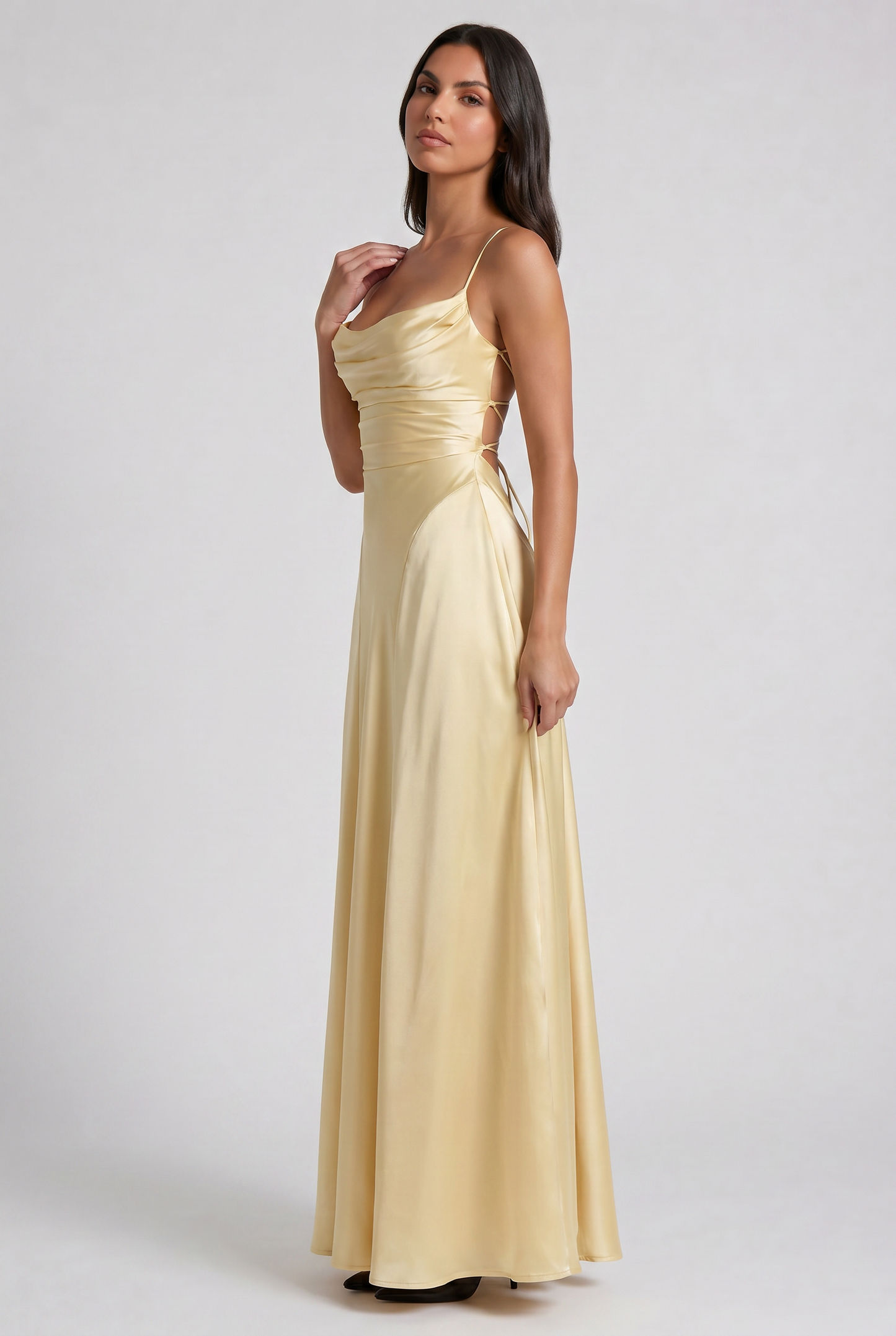 Women's Satin Ruched Evening Party Maxi Dress for Summer