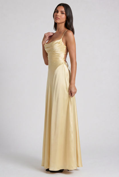 Women's Satin Ruched Evening Party Maxi Dress for Summer