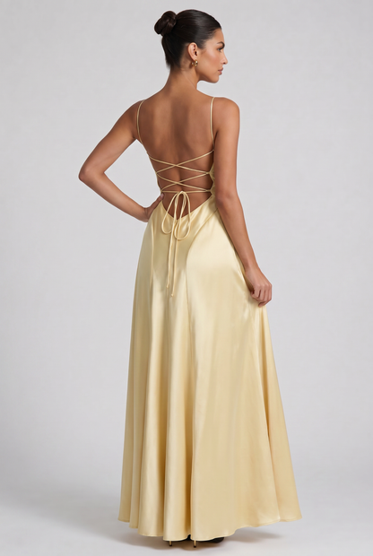 Women's Satin Ruched Evening Party Maxi Dress for Summer