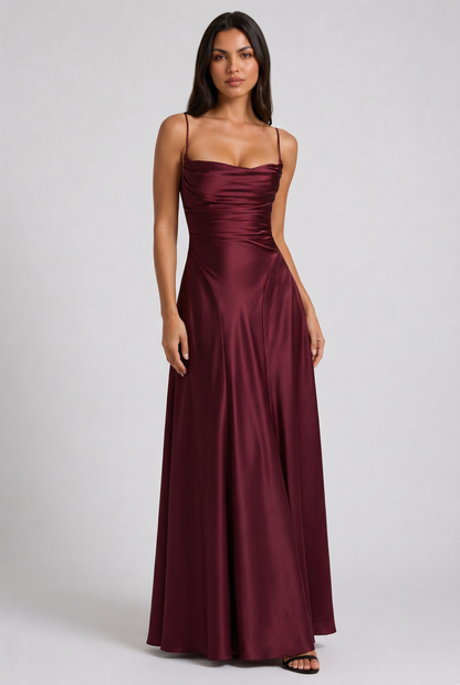Women's Satin Ruched Evening Party Maxi Dress for Summer