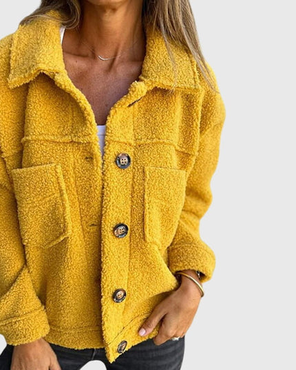 Women's Sherpa Fleece Chest Pocket Button Front Fall Jacket