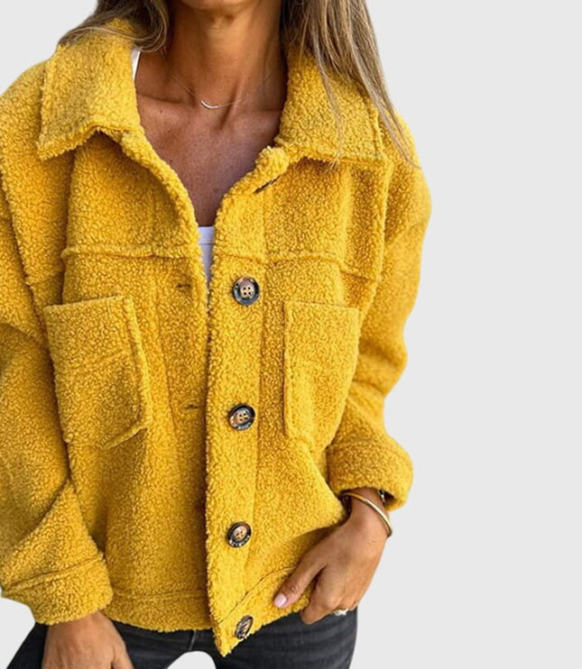 Women's Sherpa Fleece Chest Pocket Button Front Fall Jacket