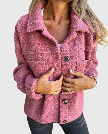 Women's Sherpa Fleece Chest Pocket Button Front Fall Jacket