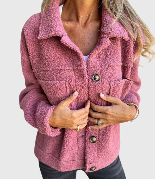 Women's Sherpa Fleece Chest Pocket Button Front Fall Jacket
