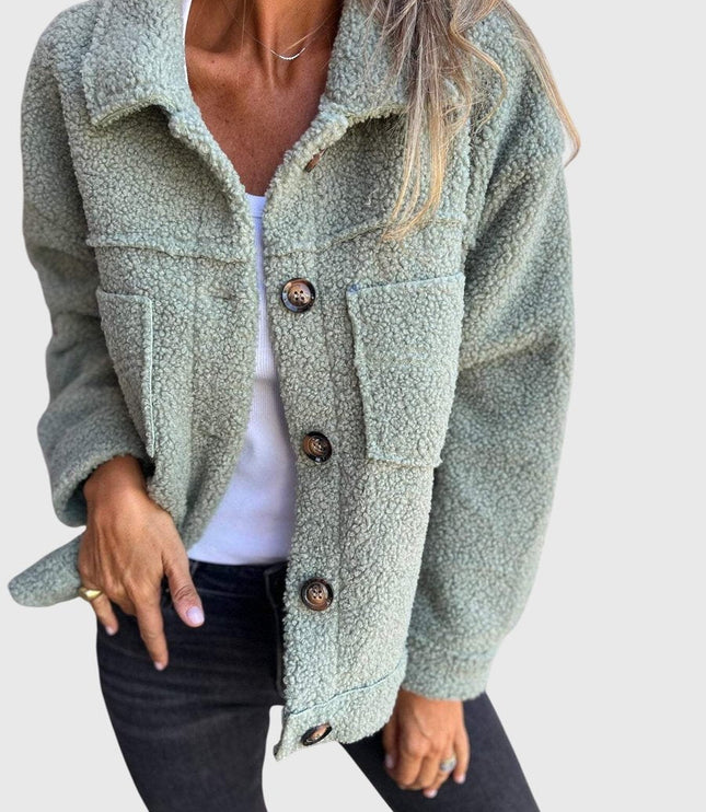 Women's Sherpa Fleece Chest Pocket Button Front Fall Jacket