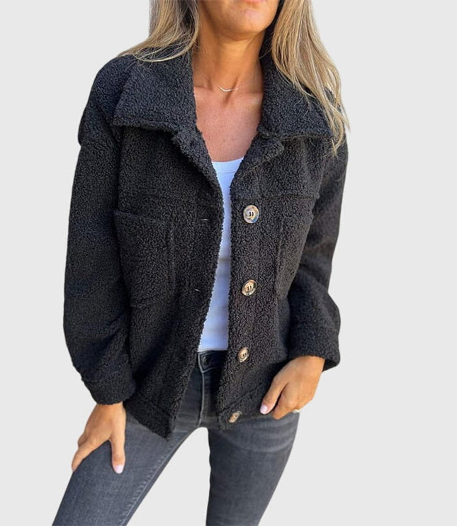 Women's Sherpa Fleece Chest Pocket Button Front Fall Jacket