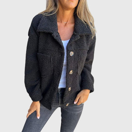 Women's Sherpa Fleece Chest Pocket Button Front Fall Jacket