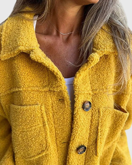 Women's Sherpa Fleece Chest Pocket Button Front Fall Jacket