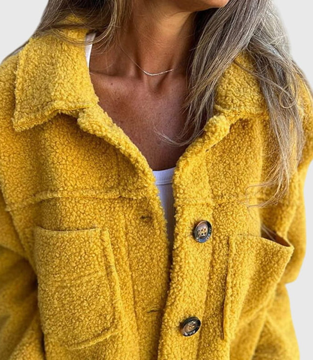 Women's Sherpa Fleece Chest Pocket Button Front Fall Jacket