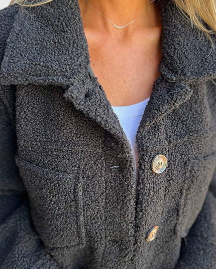 Women's Sherpa Fleece Chest Pocket Button Front Fall Jacket