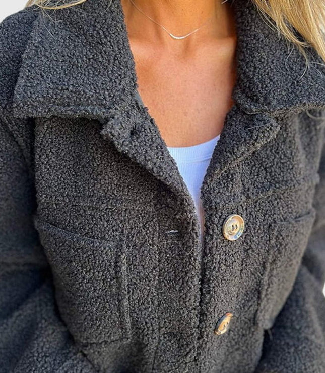 Women's Sherpa Fleece Chest Pocket Button Front Fall Jacket