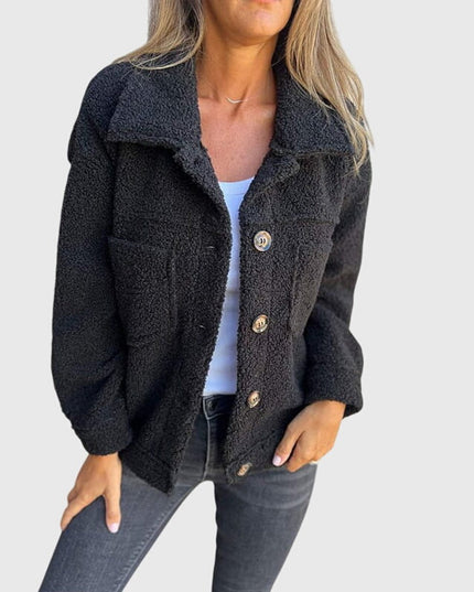 Women's Sherpa Fleece Chest Pocket Button Front Fall Jacket
