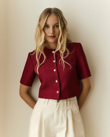 Women's Short Sleeve Structured Cropped Blazer Jacket