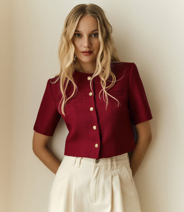 Women's Short Sleeve Structured Cropped Blazer Jacket