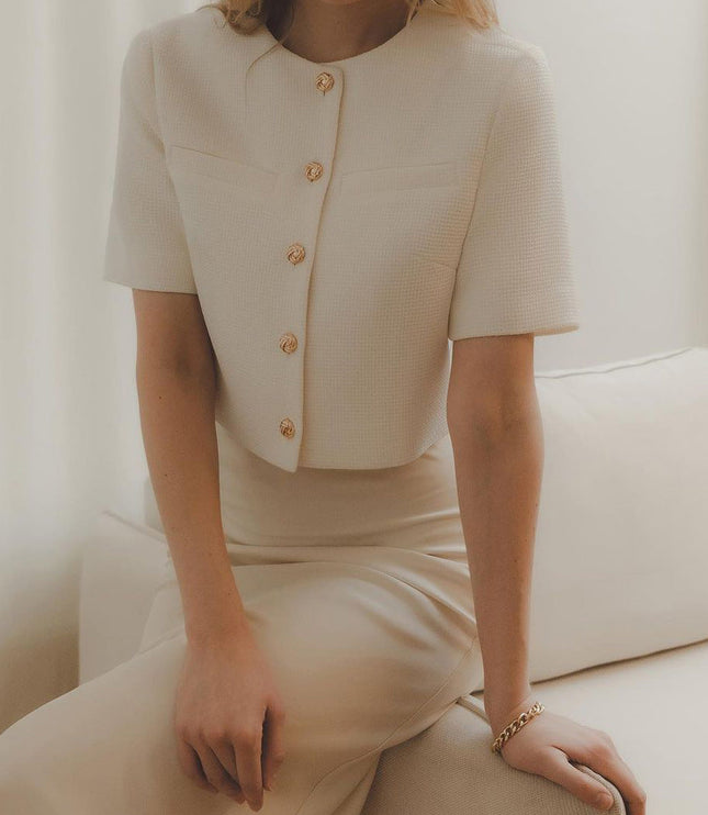 Women's Short Sleeve Structured Cropped Blazer Jacket