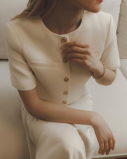 Women's Short Sleeve Structured Cropped Blazer Jacket