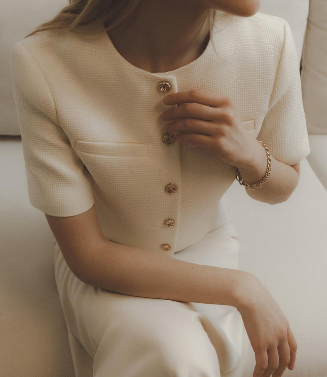 Women's Short Sleeve Structured Cropped Blazer Jacket