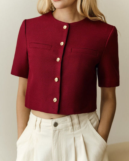 Women's Short Sleeve Structured Cropped Blazer Jacket