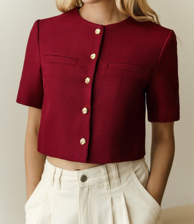 Women's Short Sleeve Structured Cropped Blazer Jacket