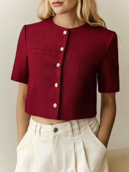 Women's Short Sleeve Structured Cropped Blazer Jacket