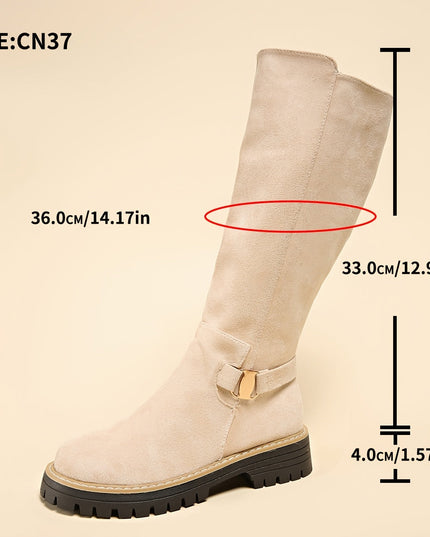 Women's Side Zip Block Heel Suede Knee High Boots