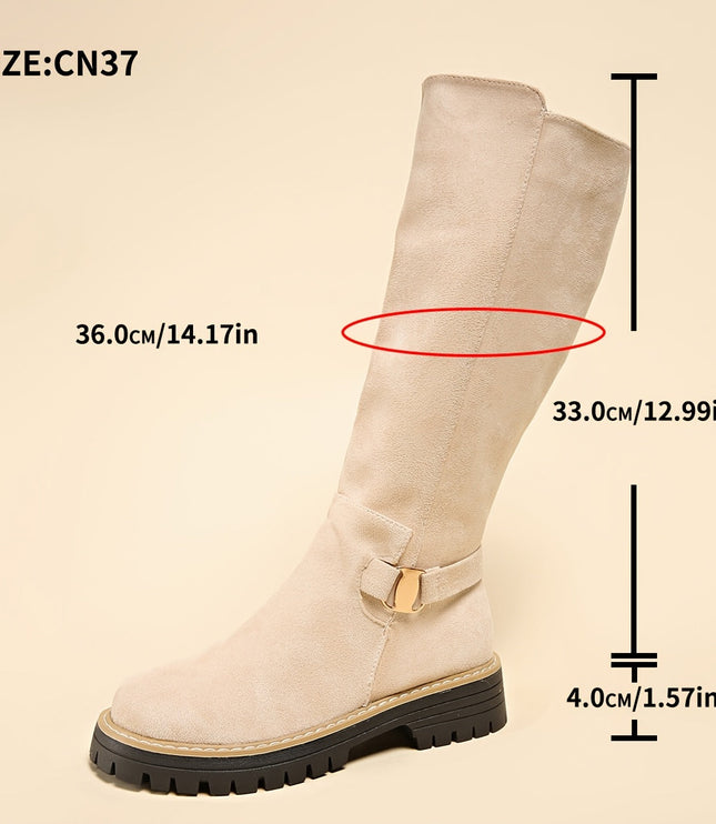 Women's Side Zip Block Heel Suede Knee High Boots