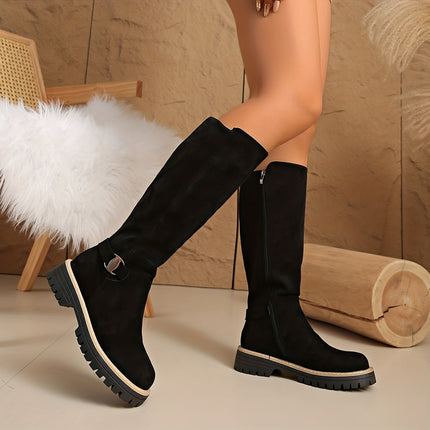 Women's Side Zip Block Heel Suede Knee High Boots