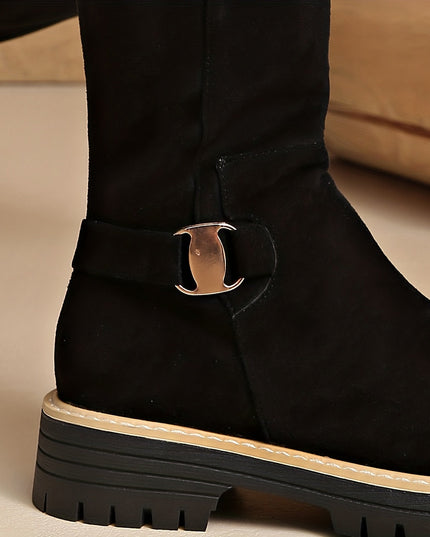 Women's Side Zip Block Heel Suede Knee High Boots