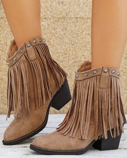 Women's Side Zip Fringe Western Cowboy Boots, Wide Calf