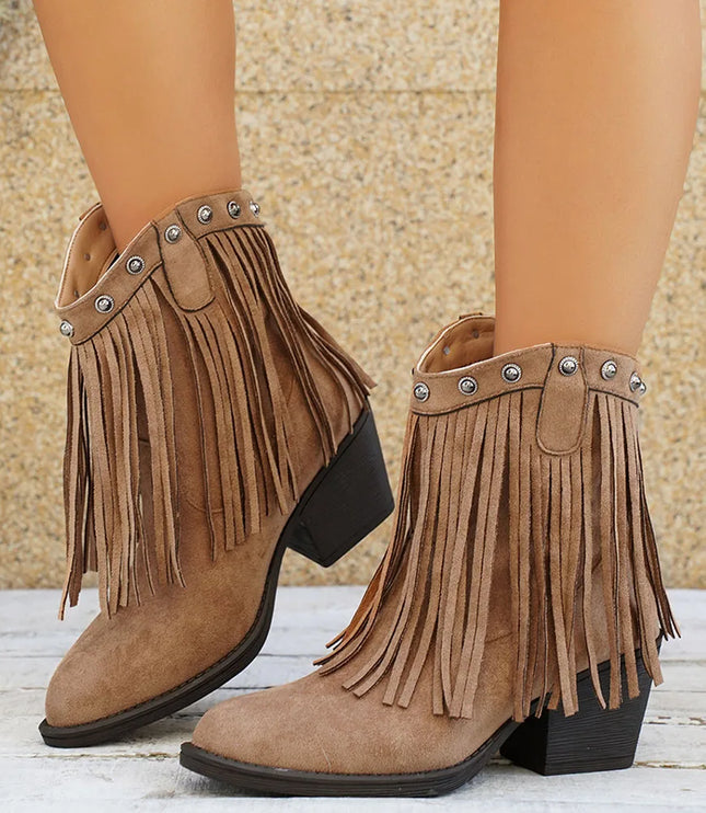 Women's Side Zip Fringe Western Cowboy Boots, Wide Calf