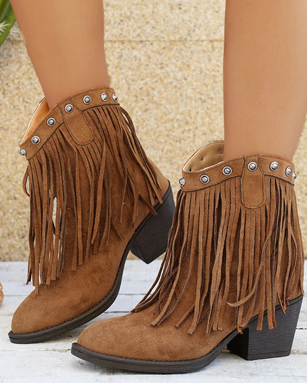 Women's Side Zip Fringe Western Cowboy Boots, Wide Calf