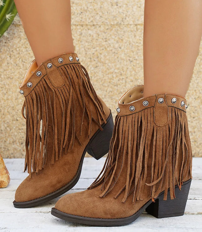 Women's Side Zip Fringe Western Cowboy Boots, Wide Calf