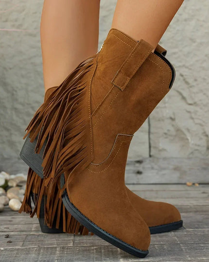 Women's Side Zip Fringe Western Cowboy Boots, Wide Calf