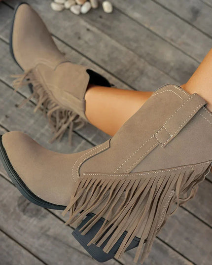 Women's Side Zip Fringe Western Cowboy Boots, Wide Calf
