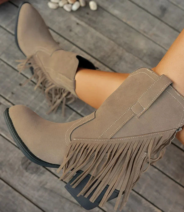 Women's Side Zip Fringe Western Cowboy Boots, Wide Calf