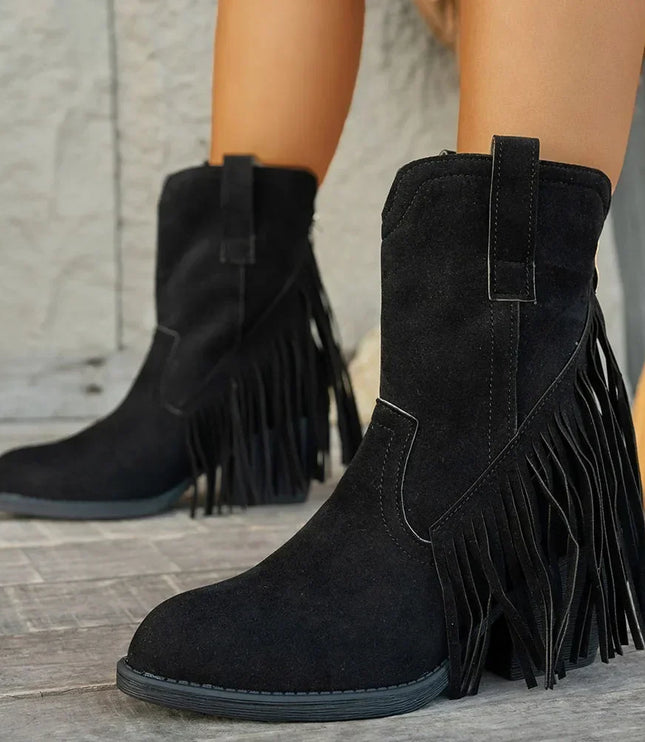 Women's Side Zip Fringe Western Cowboy Boots, Wide Calf