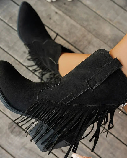 Women's Side Zip Fringe Western Cowboy Boots, Wide Calf