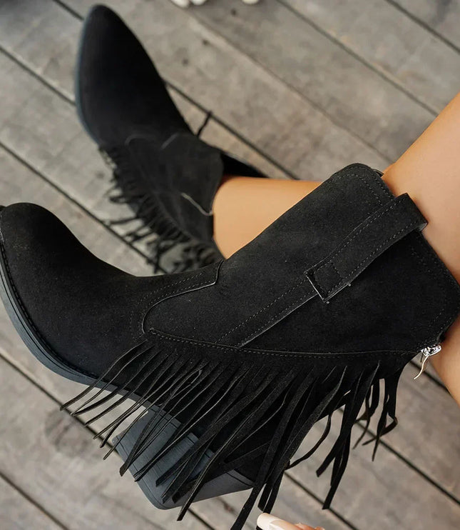 Women's Side Zip Fringe Western Cowboy Boots, Wide Calf