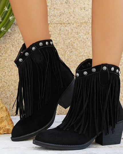 Women's Side Zip Fringe Western Cowboy Boots, Wide Calf